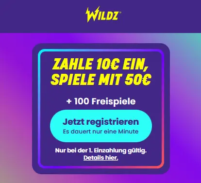 Wildz Bonus: 100 Freispiele und Einzahlungsboni für Live Casino und Slots.